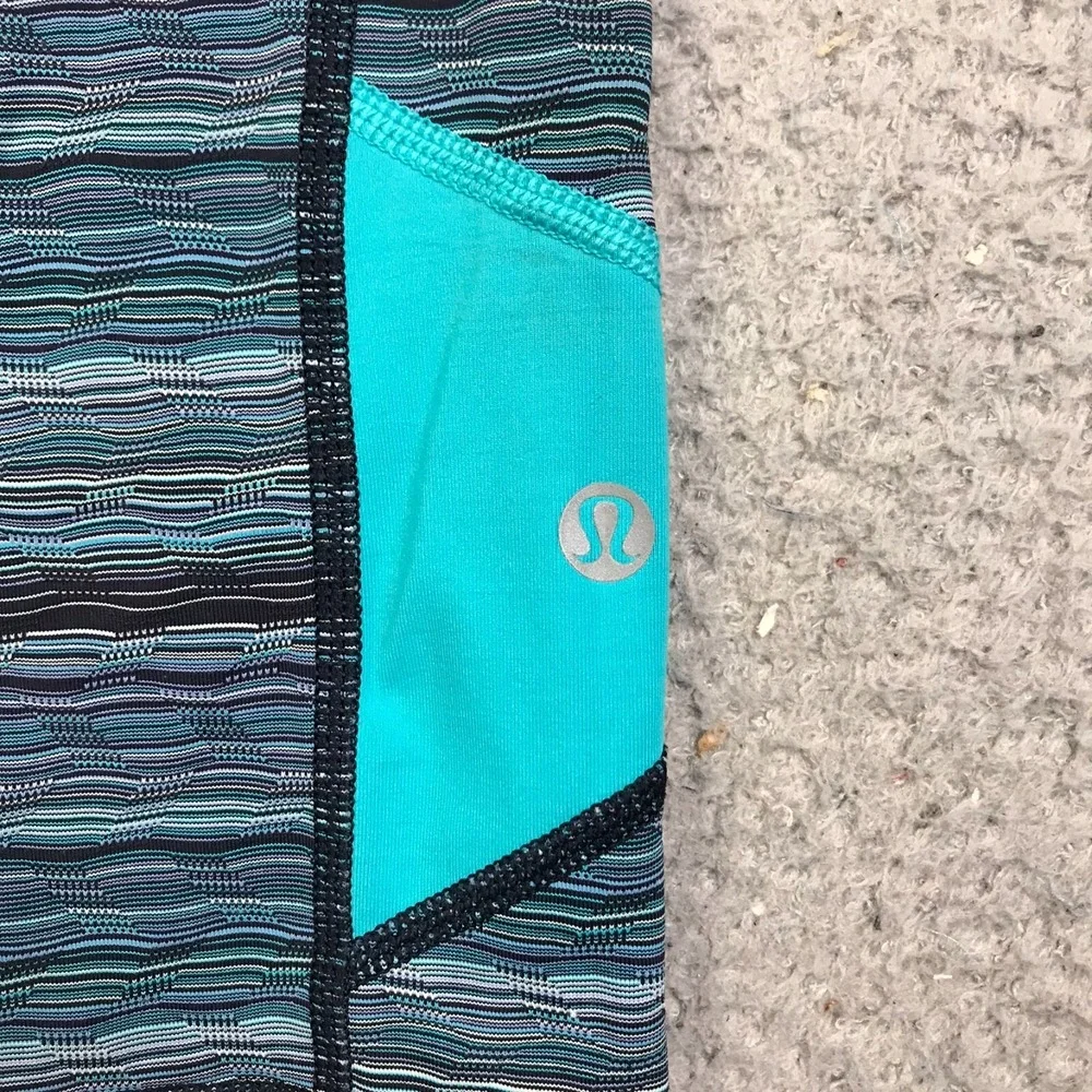 Lululemon Pace‎ Rival Crop Leggings Womens 4 Space Dyed Blue Pockets 23